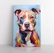 Carino Pitbull astratto multicolore dipinto olio stampa su tela | regalo cane animale domestico