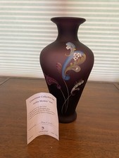 FENTON 2007 Purple Satin PAISLEY MYSTERY LTD ED 513/1500 Vase, COA SIGNED 12.75"