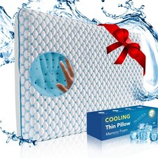 Ultra Thin Pillow for Stomach Sleepers, Cooling Flat Memory Foam Pillow for Back