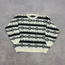 Vintage Knitted Jumper abstract patterned grandad knit sweater Men's XL