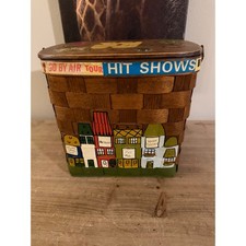 Vintage Caro Nan Wooden Basket Purse Hand Painted Village Decoupage Bag Florida