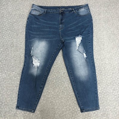 Shein Fit Plus Jeans Womens 24 Blue Distressed Ripped Skinny Stretch Denim Core