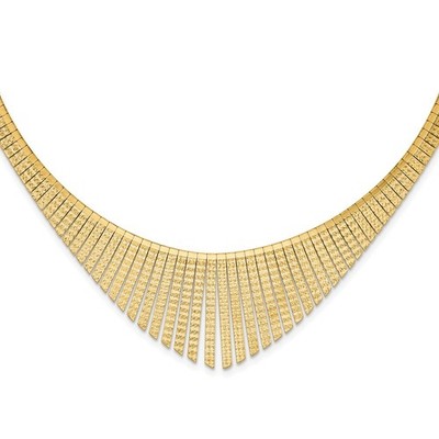 14K Yellow Gold Solid Polished and Textured Tapered Omega Cleopatra Necklace
