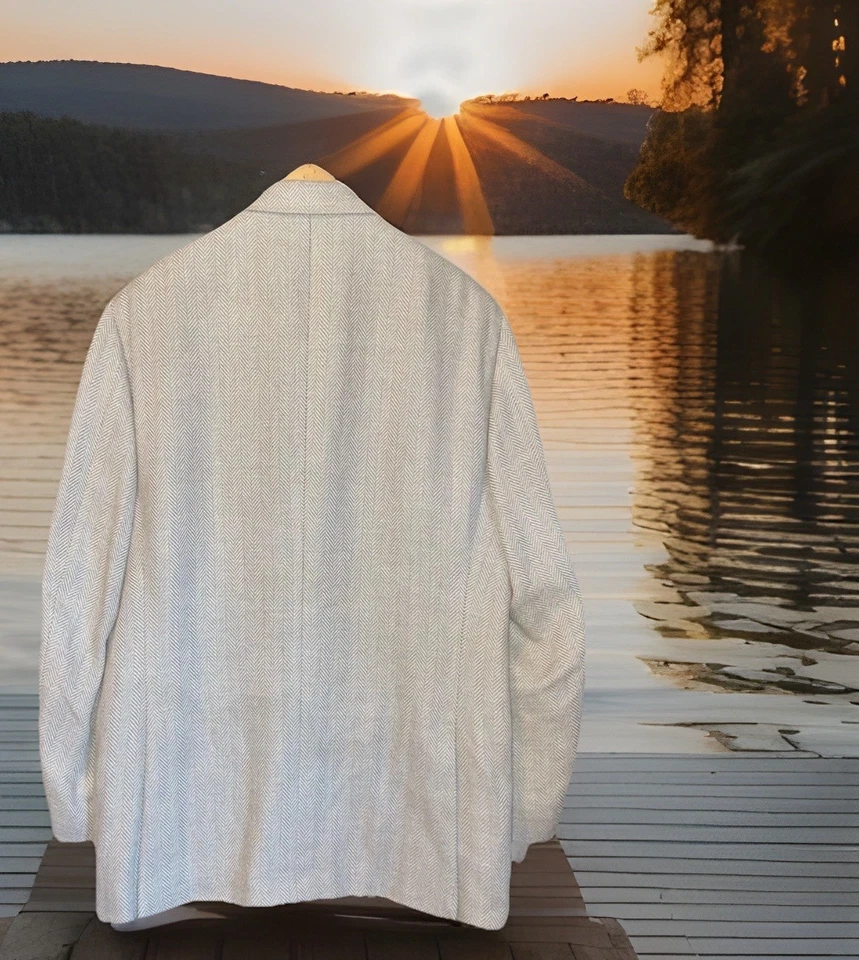 Polo Ralph Lauren Blazer Men 42R Gray Herringbone Peak Lapel Ticket Pocket - Image 2 of 4