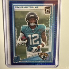 2025 Panini Donruss Optic Travis Hunter #201 Rated Rookie Blue Mojo Prizm /55