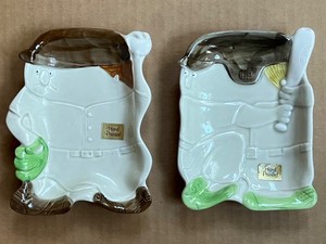 Vintage Baseball Players Candy Dish Set of (2) by Quan Quan, Japan 4 3/4" X 6"