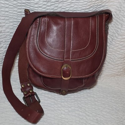 Patricia Nash Burgundy Saddle Crossbody Bag Buckle Flap, Adjustable Strap