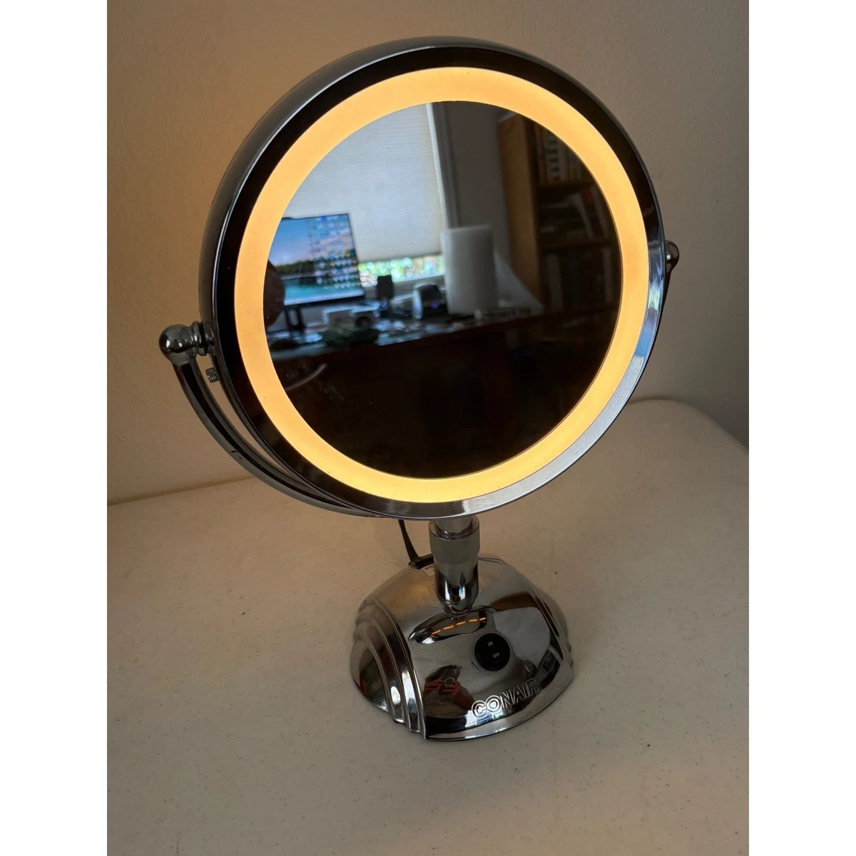 Conair BE6F Lighted Vanity Mirror Chrome Double Sided Swivel Tabletop w/Outlet