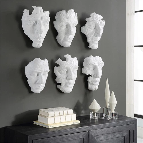 Bowery Hill Self-Portrait 6Pc Contemporary Polyresin Mask Wall Decor in White - Picture 6 of 6
