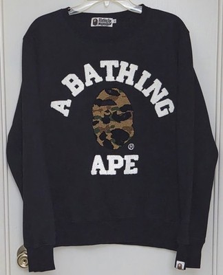 A Bathing Ape BAPE Men's Black Crewneck Pullover Sweatshirt XL Logo Graphic