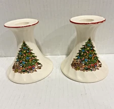 Vintage Christmas Tree Candle Holders Red Trim Japan No Chips