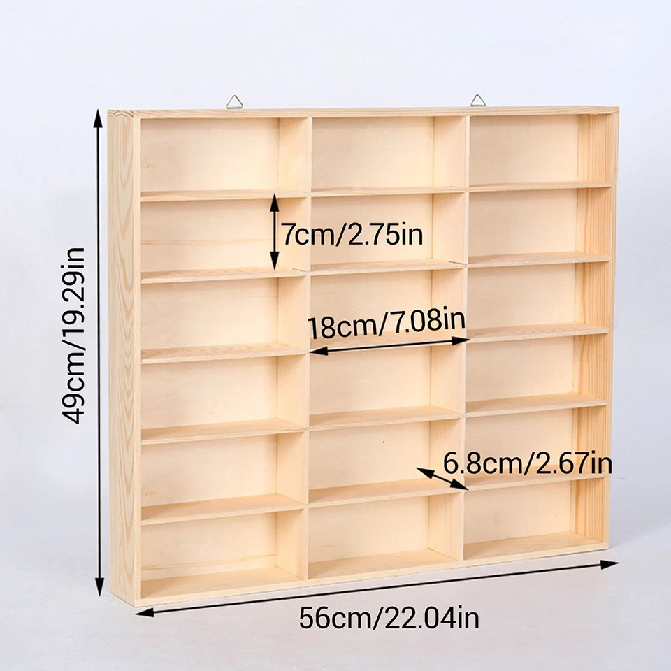 18 Grids For Hot Wheels Matchbox 1:32 Car Diecast Wooden Display Storage Cabinet - Image 3 of 4