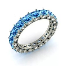 3.75 Ct Natural Topaz Diamond Eternity Band 14K Solid White Gold Size 7