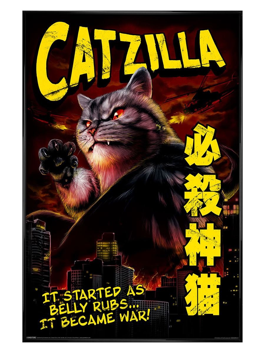 Horror Cats Catzilla Maxi Poster - Black Gloss Framed
