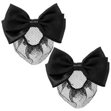2-Pack Black Hair Snood Net, Elegant Satin Bow Barrette for Women, Profession...