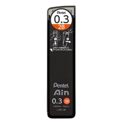 Pentel Ain Mechanical Pencil Lead 0.3 mm 2B,25 pieces,C283-2B