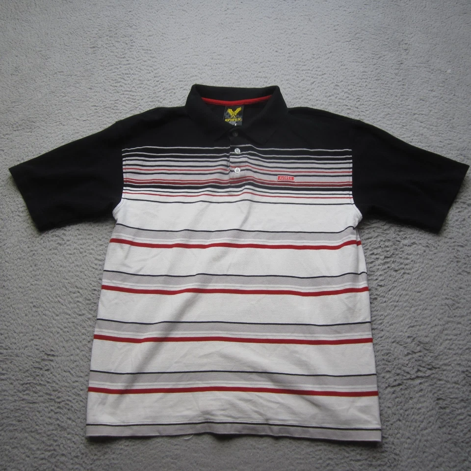 Avirex Polo Shirt Mens Large Black White Red Striped Short Sleeve Cotton Classic - Image 2 of 4