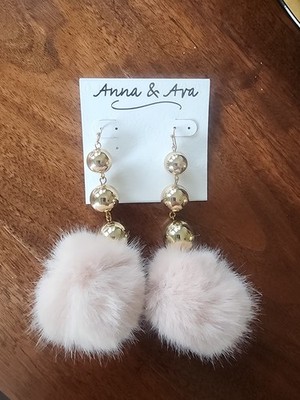 Anna and Ava Faux Fur Balls Poofs Drop Earrings Pink