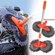 Car Wash Mop Double Brush Head 360° Rotation Telescopic Mop Roof Window Clean UK