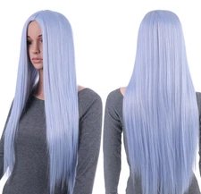 31 Inches Silver Blue Straight Long Synthetic Hair Women Full Head Cosplay Wi...