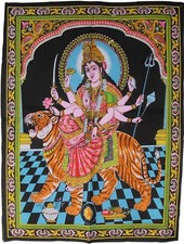 Indian Durga Amba Hindu Goddess Sequinned Wall Hanging * Fair Trade * 80 x 110cm