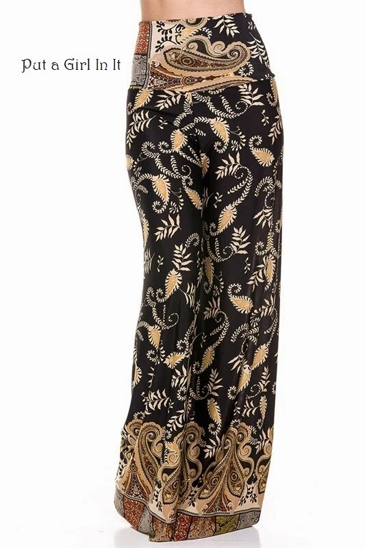 Nuevo PANTALONES PALAZZO BOHO ALTOS PAISLEY TAUPE NEGRO TALLA GRANDE JUP XL 1X 2X 3X Foto 2 de 4