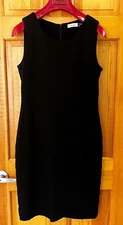 Calvin Klein Womens Sheath Dress Black Sz 10 Midi Bodycon Zip Sleeveless Banded