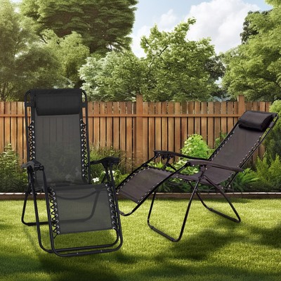SET OF RECLINING SUN LOUNGER OUTDOOR GARDEN PATIO GRAVITY CHAIR RECLINER  BED UK