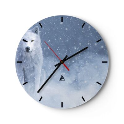 Modern Wanduhr 40x40cm Rund Analog Glasuhr Weiß Wolf Schnee Art Glas Deko