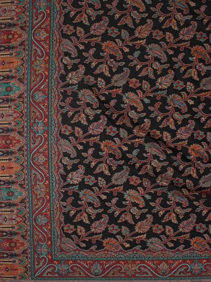 Large Shawl Genuine Hand-Cut Kani Paisley Wool Jamavar Shawl Wrap Pashmina Black - Image 2 of 2