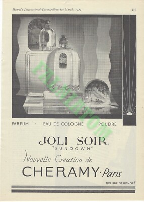 1929 Print Ad - Cheramy Paris Joli Soir Parfum Eau De Cologne - Absorbine Jr