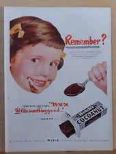 1951 magazine ad for Welch's Cocoanut bar candy - Mmm I'd like something good