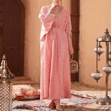 Dubai Women Evening Long Dress Loose Batwing Sleeve Kaftan Muslim Robe Prom Gown