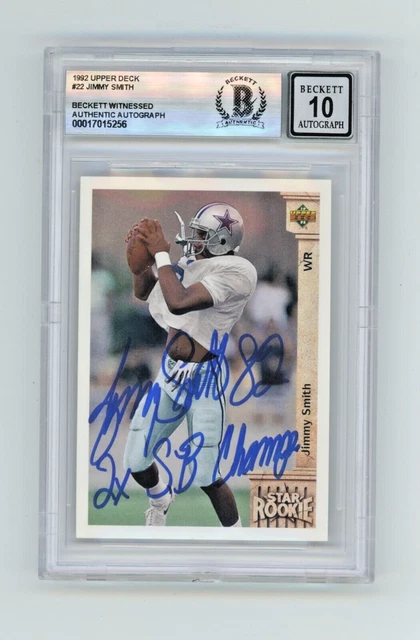 Jimmy Smith 1992 Upper Deck 22 Rookie RC 2 SB Champs Ins Signed BAS BGS 10 Auto