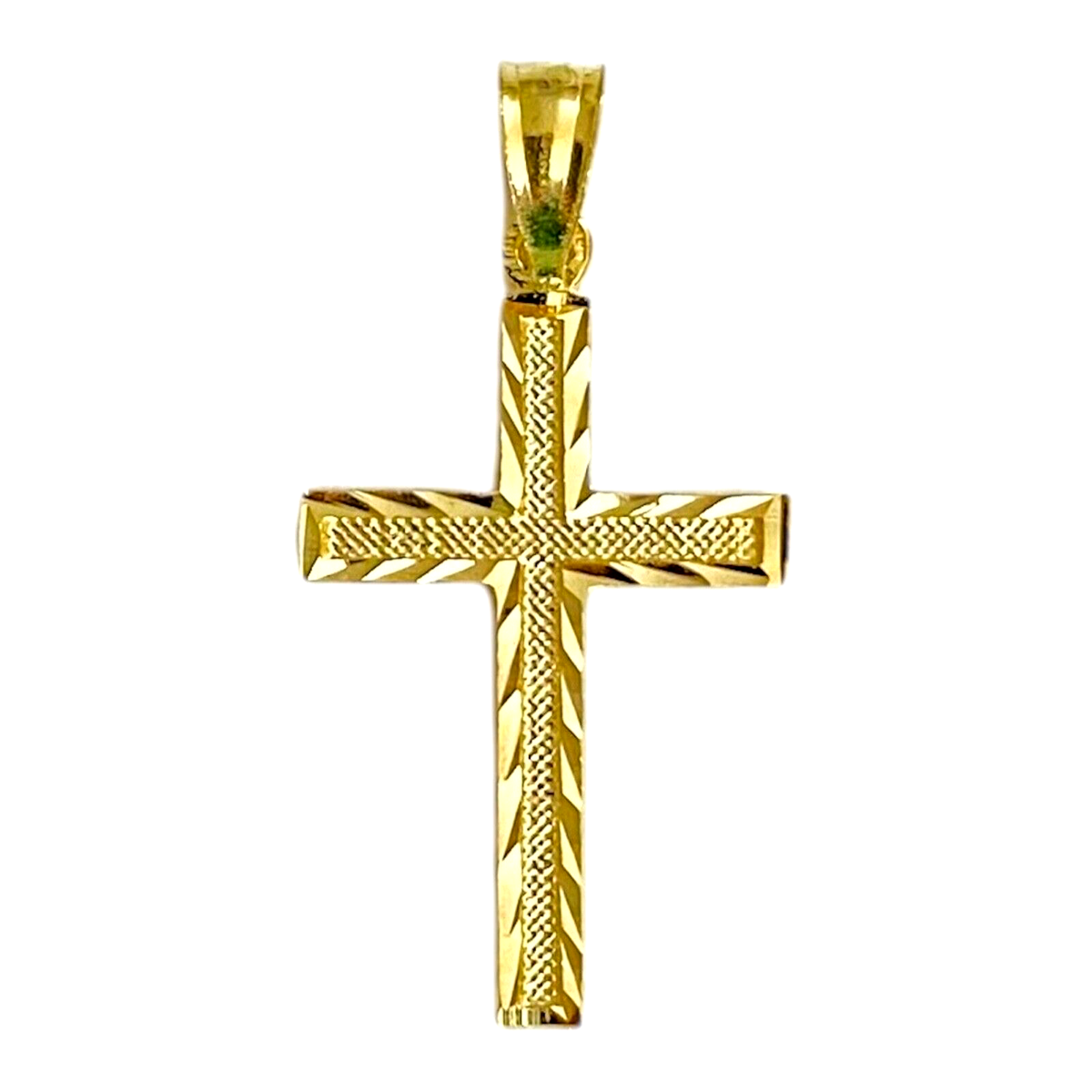 14K Solid Yellow Gold Cross Pendant- inch Diamond Cut Petite Crucifix  -PT2225