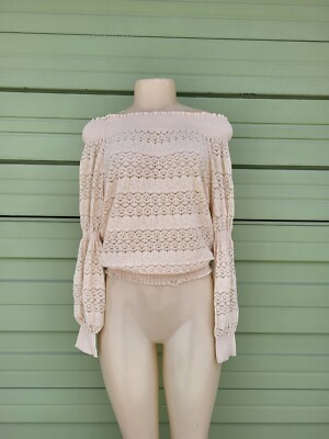 ZARA Woman BEIGE TEXTURED TOP LONG Sleeve Blouse Size M #2641