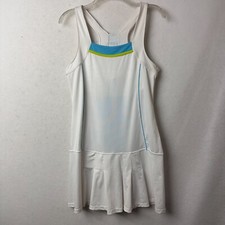 BCG Womens Tennis Dress White Blue Green Pleated Racerback Athletic Size L