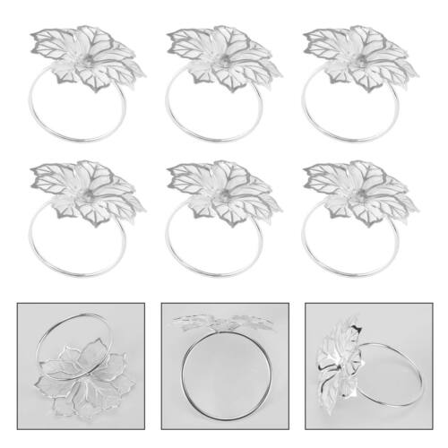 6PCS Napkin Rings w/ Hollow Out Flower Napkin Holder Adornmen Stainless Steel - Picture 11 of 15