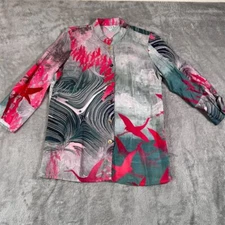 Citron Santa Monica Shirt Womens Medium Bird Long Sleeve Button-Up Multicolor