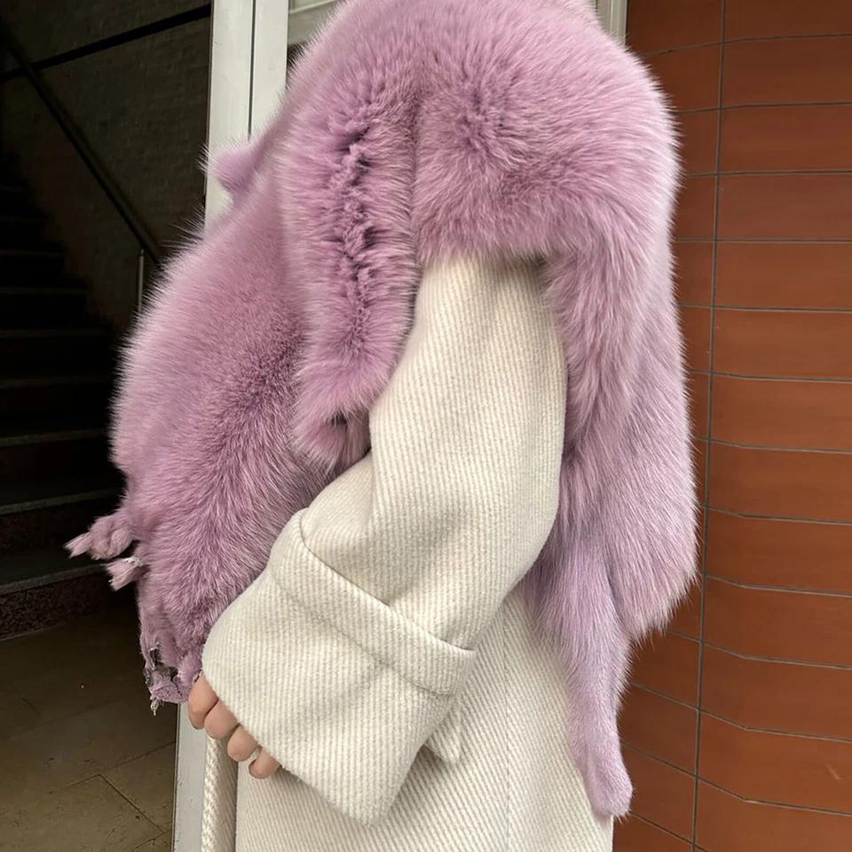 Capa de piel de zorro real rara, sobre el hombro con piel de zorro natural de piel completa, chal Foto 2 de 4