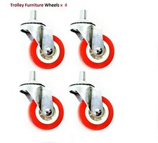 New SMALL 4 x Heavy Duty Rubber Swivel Castor Wheels Trolley Furniture Screw x 4