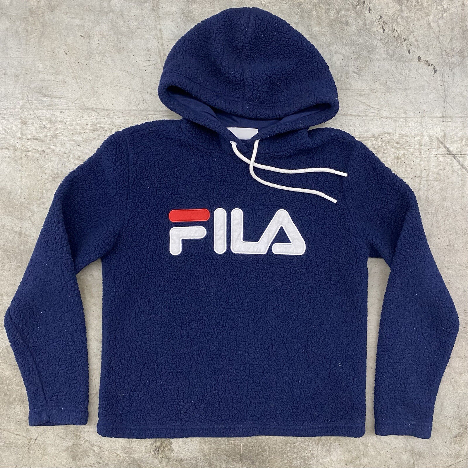 Felpa donna Fila blu navy manica lunga sherpa pile pullover con cappuccio taglia small