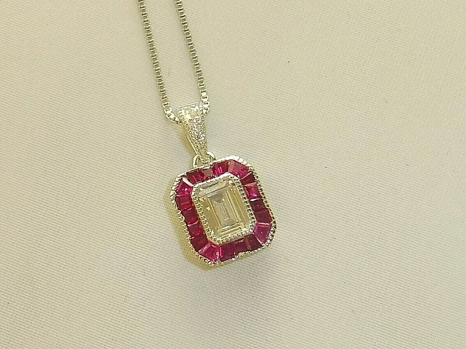 2.50Ct Art Deco Design White Lab-Created Diamond & Ruby Solid 925 Silver Pendant - Image 4 of 4