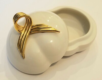 Vtg Porcelain Trinket Box Gold Ribbon D Arte Agostinelli Italy Hand Painted