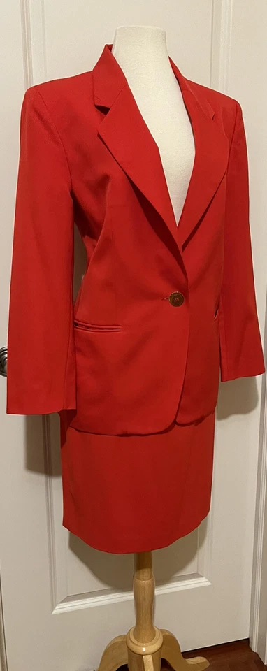 Traje Falda Lana Virgen Roja Genny ~ Talla 12 ~ CLÁSICO ~ Hecho en Italia Foto 2 de 4