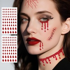 Glitter Vampire Face Temporary Tattoos with Self Adhesive Face Gems for