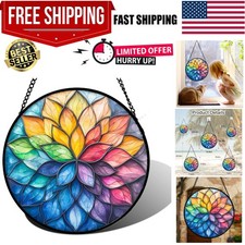 Stained Glass Window Hanging, Colorful Flower Petals s Diamond Glass Panel Ha...