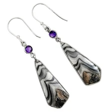 Natural Prairie Agate & Amethyst 925 Sterling Silver Earrings Jewelry E-1002