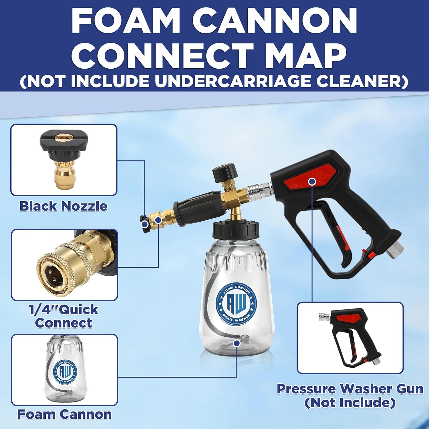 RIDGE WASHER Pressure Washer Undercarriage 16 Inch + Foam Cannon, Silver 