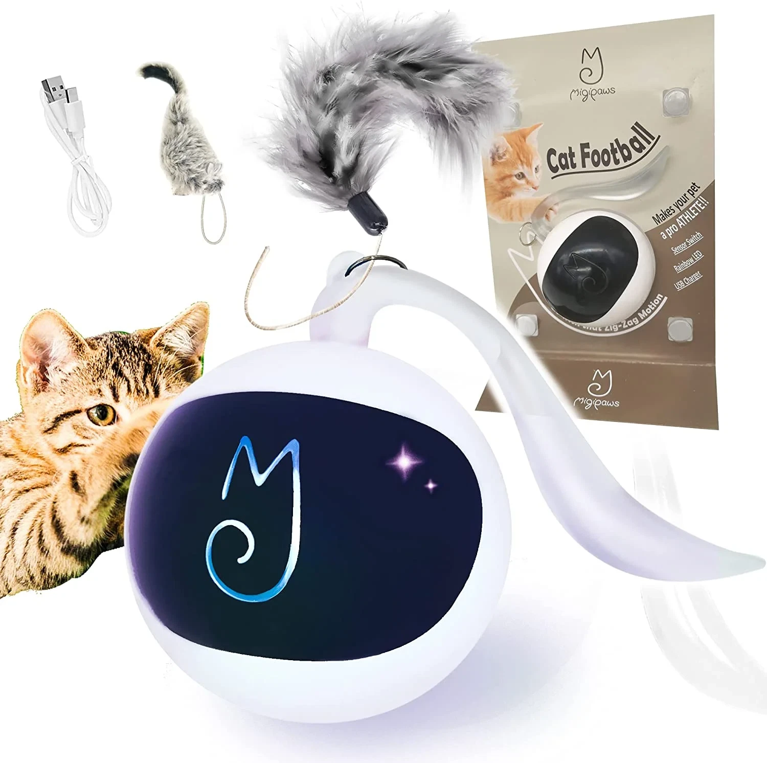 Cat Toy, Interactive Automatic Moving Ball Bundle, Classic Mice and Feather in a
Opens in a new wind